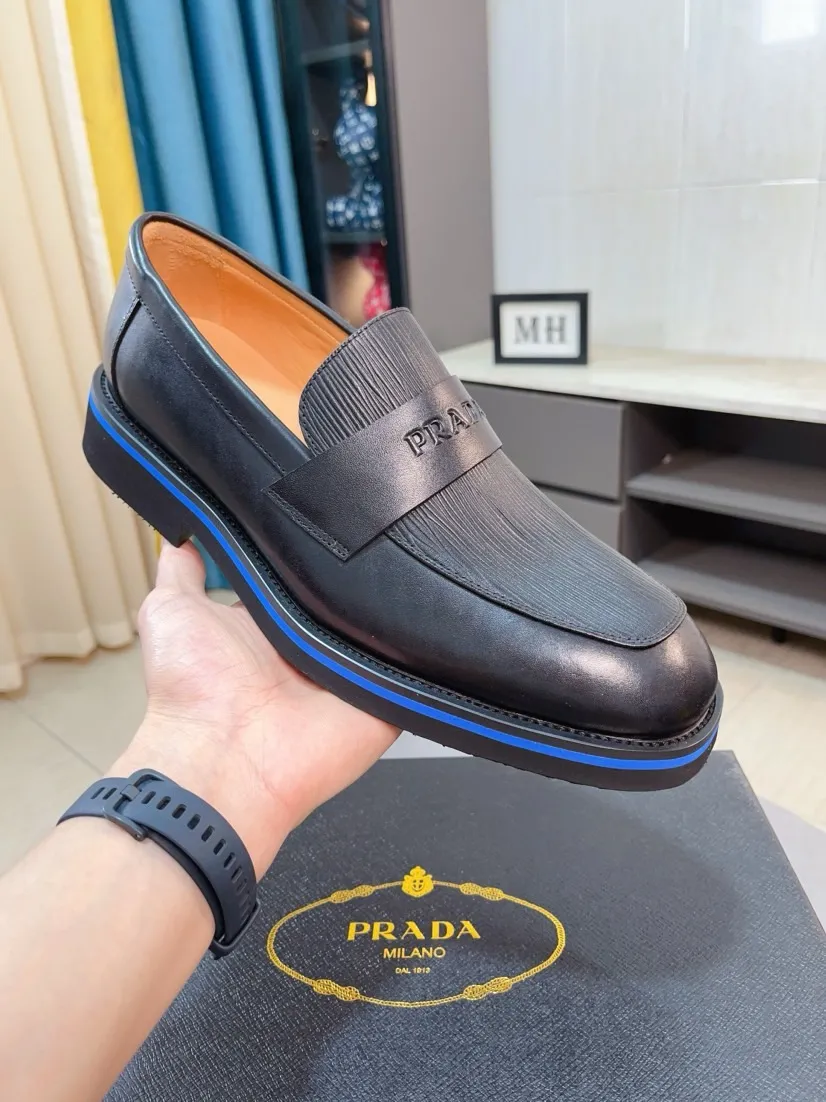 Men's shoes 💰540🌹🌹【PRADA Leather Shoes】Top purchasing agency Original imported Italian custom-made open-edge beaded cowhide leather surface, fully imported water-dyed breathable cowhide lining, original factory special molded sole super comfortable, size: 38-44